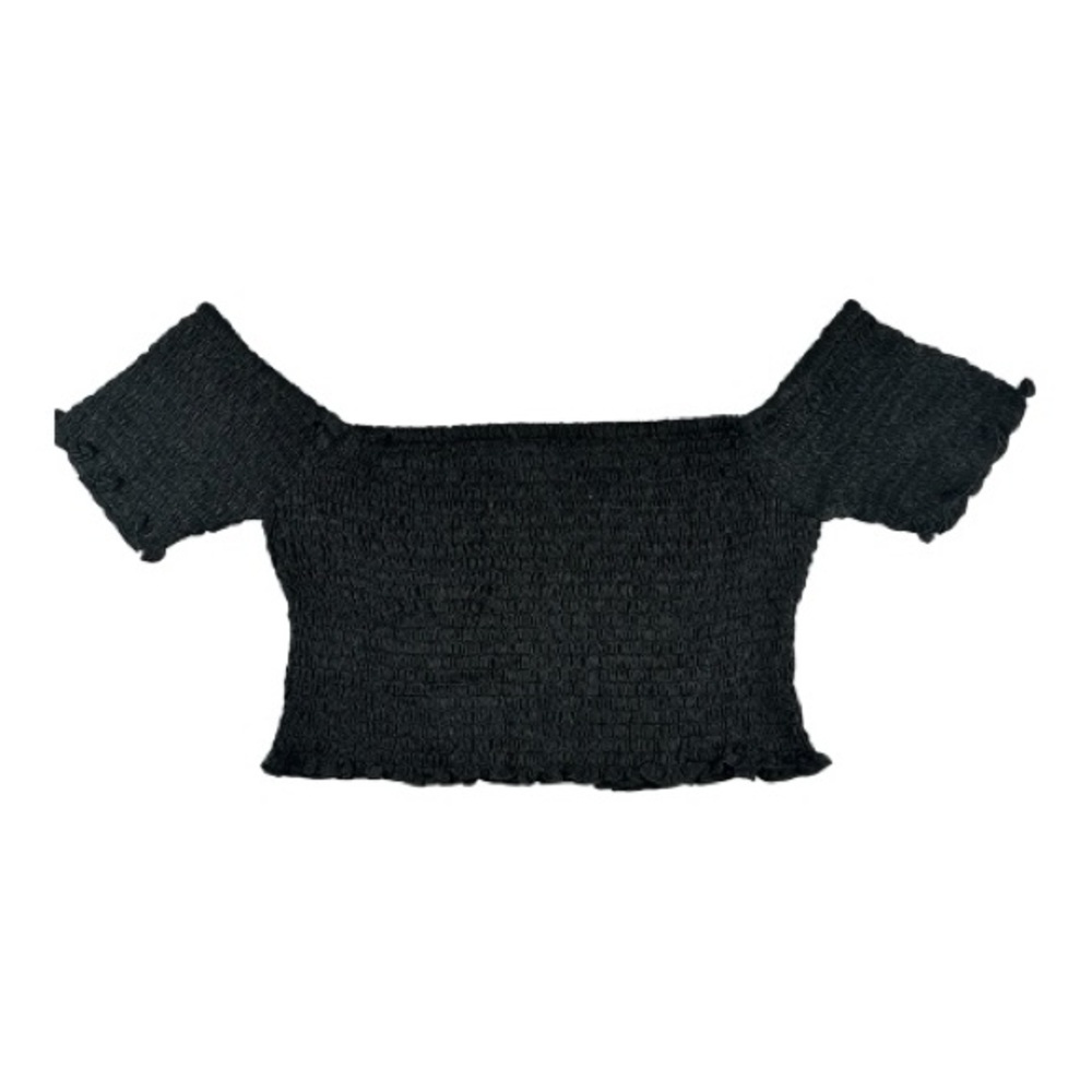 Cotton Candy LA Black Off Shoulder Ruffle Crop Top Y2K Boho Fairy Grunge L - Picture 4 of 11